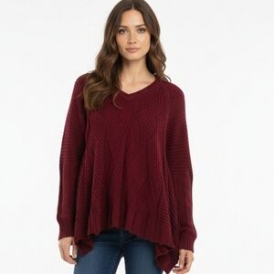 Planet By Lauren G Burgundy Red Trapese Intrecate Ribbed Knit Sweater OS (Bx3)